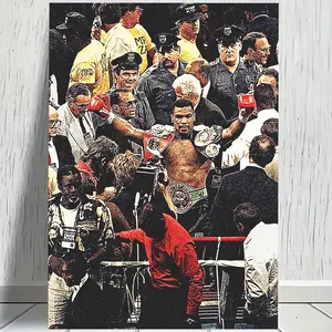 Flat Mike Tyson Boxing Champion Canvas Print - Victory Celebration Championship Poster, Gym, Office Decor - Boxing Souvenir Collection - Sports Style Decor - Art Painting, Dorm Room Decor, Ornaments, Decor, Decoration