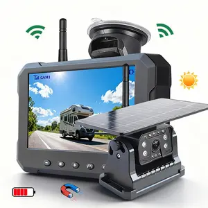 Wireless Solar Magnetic AHD1080P Backup Camera IR Night Vision with 5 Inch Monitor Rear for Truck Lorry Bus RV Trailer Vehicle