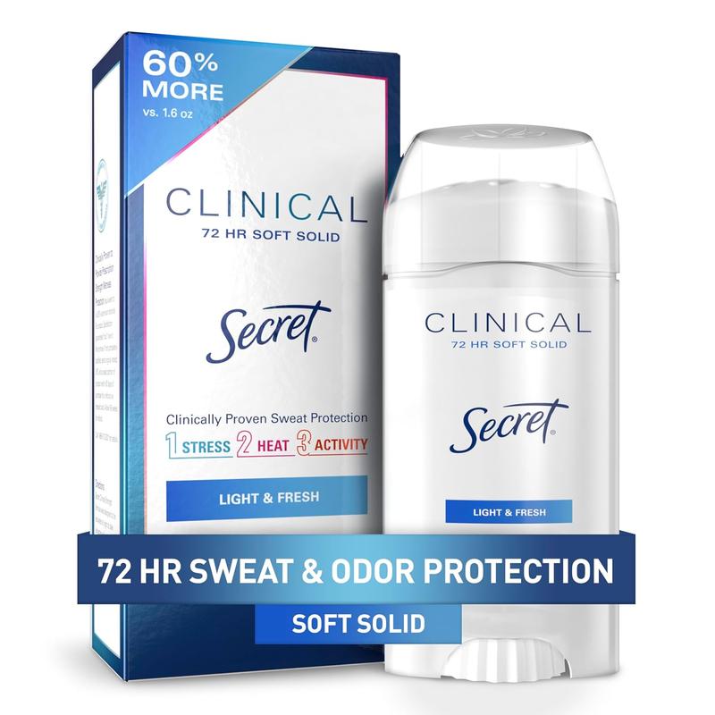 Clinical Strength Antiperspirant Deodorant for Women, 3X Stress Protection, 72hr Sweat & Odor Protection, PH Balancing Minerals, Soft Solid, Light & Fresh Scent, 2.6 oz