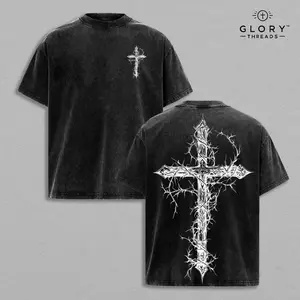 Thorn Cross Gothic Cross T-shirt Washed Biblical Cross Art Tee Jesus Tshirt , Cross Tee, Christian Apparel Streetwear Menswear Oversized Top Men and Women Bible Verse Church Outfit Gym Pump Cover