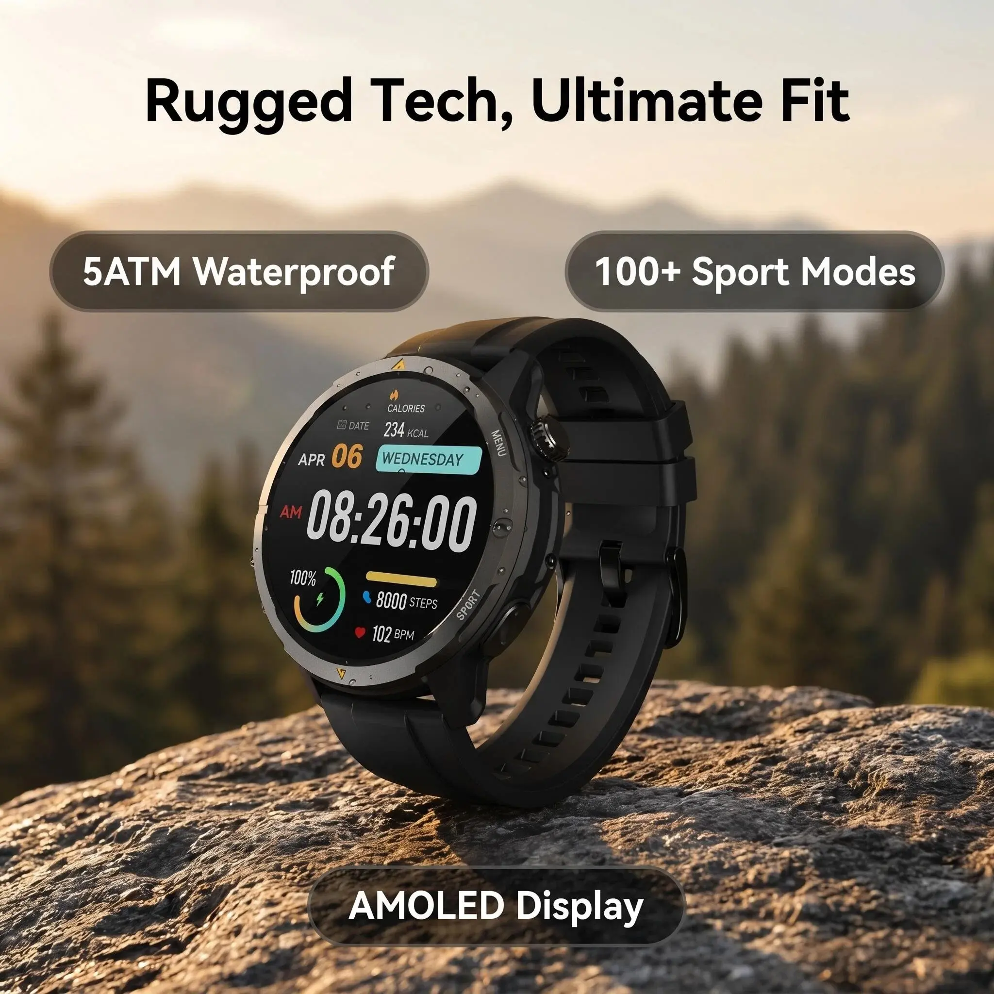 AGM Legion Rugged Smartwatch 5ATM Water Resistant Shockproof and Dropproof Over 100 Sports Modes Bluetooth Calling Compass Barometer & Altimeter 1.4-inch AMOLED Display Heart Rate & Sleep Tracking smartwatch,  Compatible with iOS Android Phones, Christmas