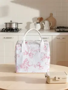 Bow Pattern Printed Lunch Bag, Portable Insulated Handbag, Non-Contact, Suitable for Work, School, Picnic, Travel, All Seasons, Thermal Bag, Reusable Lunch Bag, Lunch Box Bag
