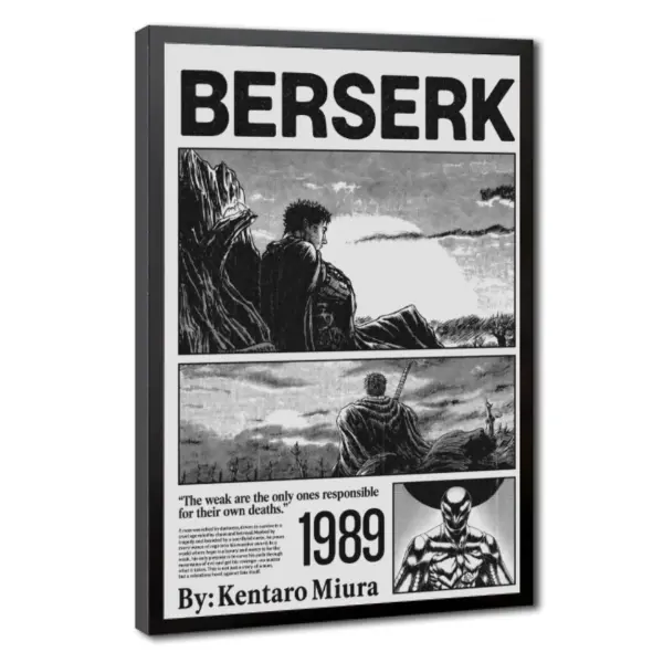 Berserk Anime Canvas Wall Art, Black and White Vintage Manga Poster, Dark Gothic Wall Decor, Japanese Manga Artwork for Bedroom, Gaming Room, Apartment & Home Decoration