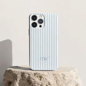 Personalized Blue Striped Phonecase, Custom Aesthetic Summer Coastal Phone Case, Blue Beachy Phonecase, Preppy Phone Case