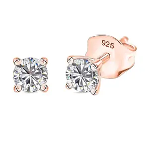 Luxuriant Lab Grown Diamond SI 0.50 ctw Solitaire Stud Earrings in 18K Vermeil Rose Gold Over Sterling Silver Christmas Gifts