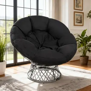 Oversized 40"/46" Wicker Papasan Swivel Chair with 360° Rotating Rattan Base & Thick Cushion Ideal for Patio Garden & Living Room
