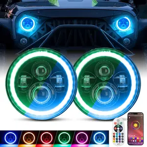 [LED FACTORY MART] 7"  LED Headlight with RGB Halo App Or Remote Control for 1997-2018 Jeep Wrangler