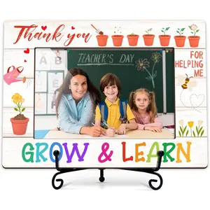 Teacher Picture Frame, Teacher Photo Frame With Stand, Teacher Appreciation Gifts, Thank You for Helping Me Grow & Learn,  4x6 Picture Frame for Desk Display(A06)