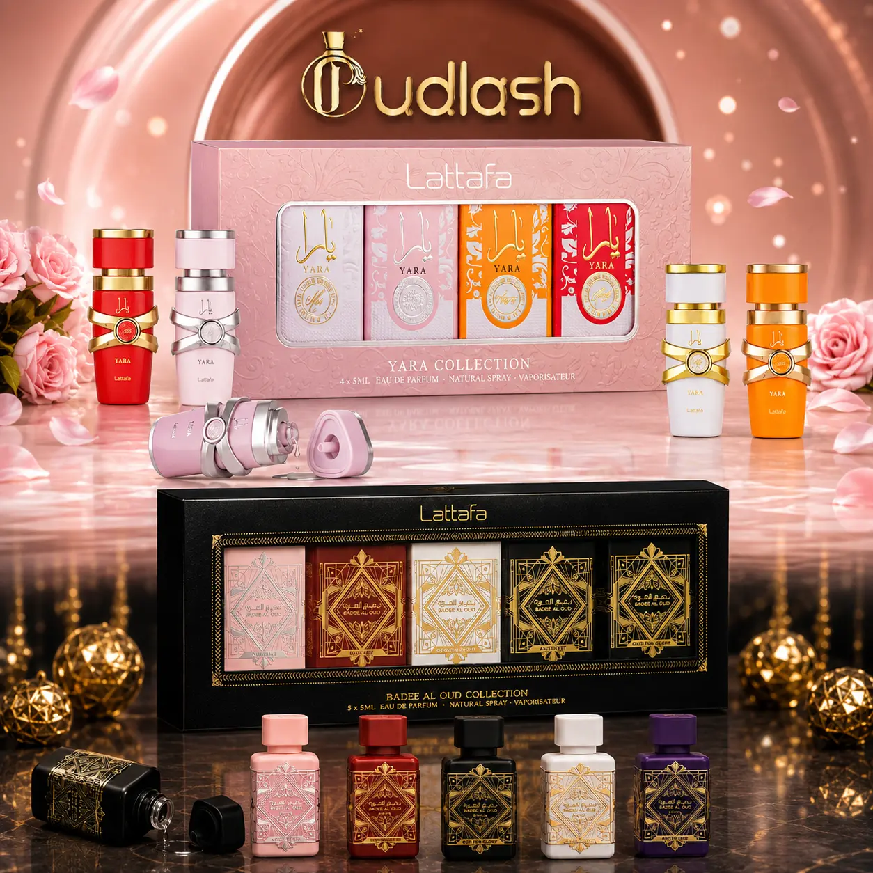 Lattafa Bundle | Bade'e Al Oud Mini Collection + Yara Mini Collection | Unisex Fragrance | 5 ML x 4 | Eau De Parfum | Orchid - Heliotrope & Tangerine