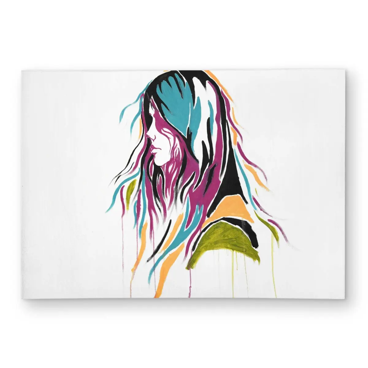 212 MAIN 5x7 ft. Rectangle Polyester Rug - Vibrant Graffiti Street Art Woman Print, Turquoise Contemporary Indoor/Outdoor Home Decor Carpet, Vibrant Print