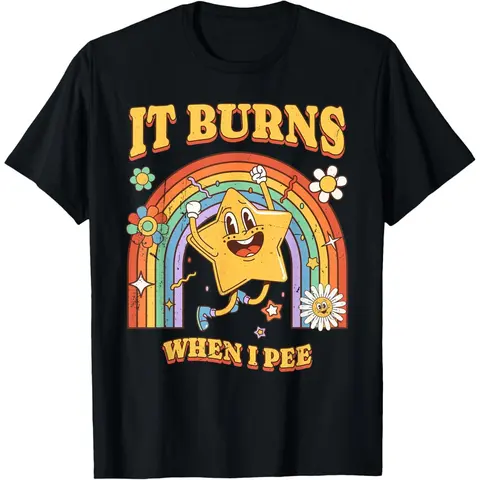 Men's Soft Cotton Crew Neck Tshirt - Breathable Menswear Basic Print Tee, Sarcastic "It Burns When I Pee" Animal Cartoon Graphic Funny Meme Shirts for Party Wear