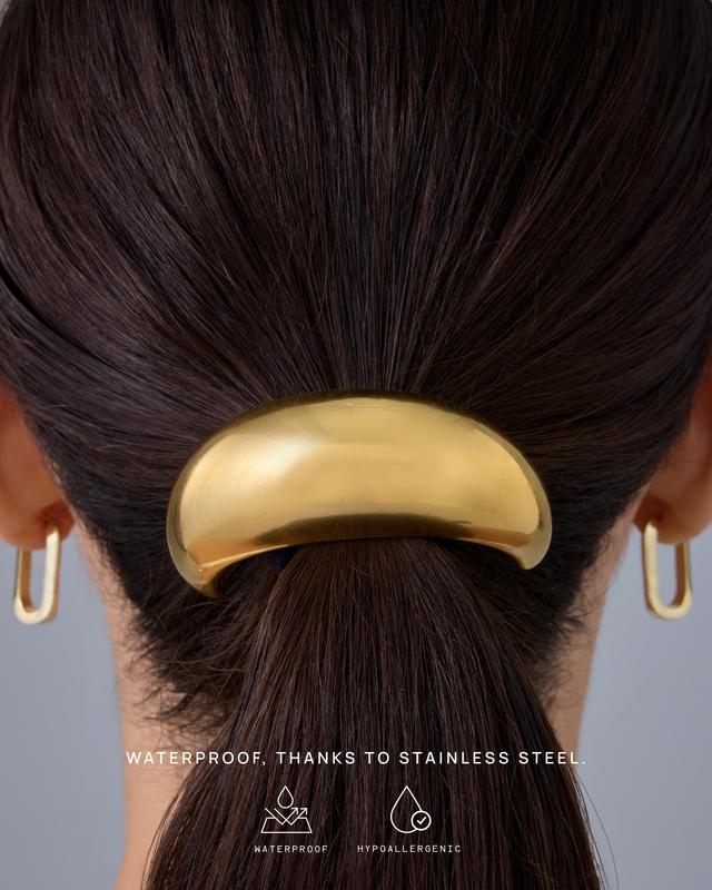 PAVOI Waterproof Chunky Metal Hair Band Ponytail Holders for Women - 14K Gold Plated Stainless Steel Statement Cuff Fashion Accessories - Stretchy Gold Hair Ties PAVOI Waterproof Chunky Metal Hair Band Ponytail Holders for Women - 14K Gold Plated Stainless Steel Statement Cuff Fashion Accessories - Stretchy Gold Hair Ties