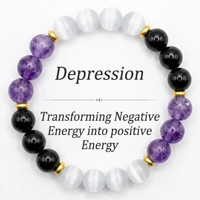 Natural Amethyst & Black Obsidian Bracelet with White Cat's Eye & 14k Gold Spacers - Healing Crystal Jewelry for Anxiety Relief, Negative Energy Protection & Emotional Balance (Unisex)