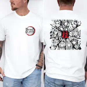 Men's Unisex Demon Slayer Corps Hashira Cotton Graphic T-shirt, Soft Round Neck Streetwear Apparel, Japanese Kimetsu no Yaiba Otaku Gift, Father's Day Gift