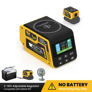 Azocek Adjustable 2–30V DC Voltage Regulator Compatible with DeWalt 20V Battery – 300W XT60 Output, 100W USB-C PD3.0, 18W USB-A Fast Charging, 15W Wireless Charging, LCD Display [Battery Not Included]