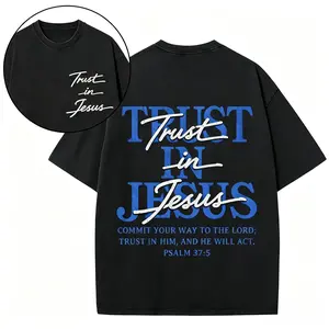Christian Oversized Tee, "Trust in Jesus" Psalm 37:5 Bible Verse Design, Faith-Based Gift for Men & Women