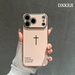 Case for iPhone 17 15 Pro Max 16 Air 14 Plus 13 12 11 Bible Verse And Cross Luxury Golden Edge Elecroplated TPU Camera Lens Protection Mobile Phone Cover Gift for
