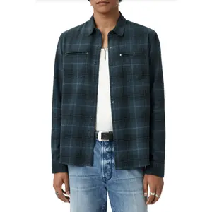 John Varvatos Dario Shirt Brushed Plaid-Titanium Blue