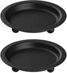 Black Candle Candlestick Holder Decor, 4.13 Inch Round Candles Tray Holders Set of 2, Iron Plate Candle Stand for Pillar Ball Candles, Metal Porta