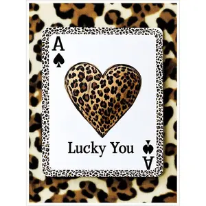5D Diamond Painting Kit, Leopard Print Ace of Spades Card with Leopard-Pattern Heart & "Lucky You" Text, Y2K Trendy Girly Aesthetic Crystal Rhinestone Wall Decor Gift for DIY Needlework Enthusiasts