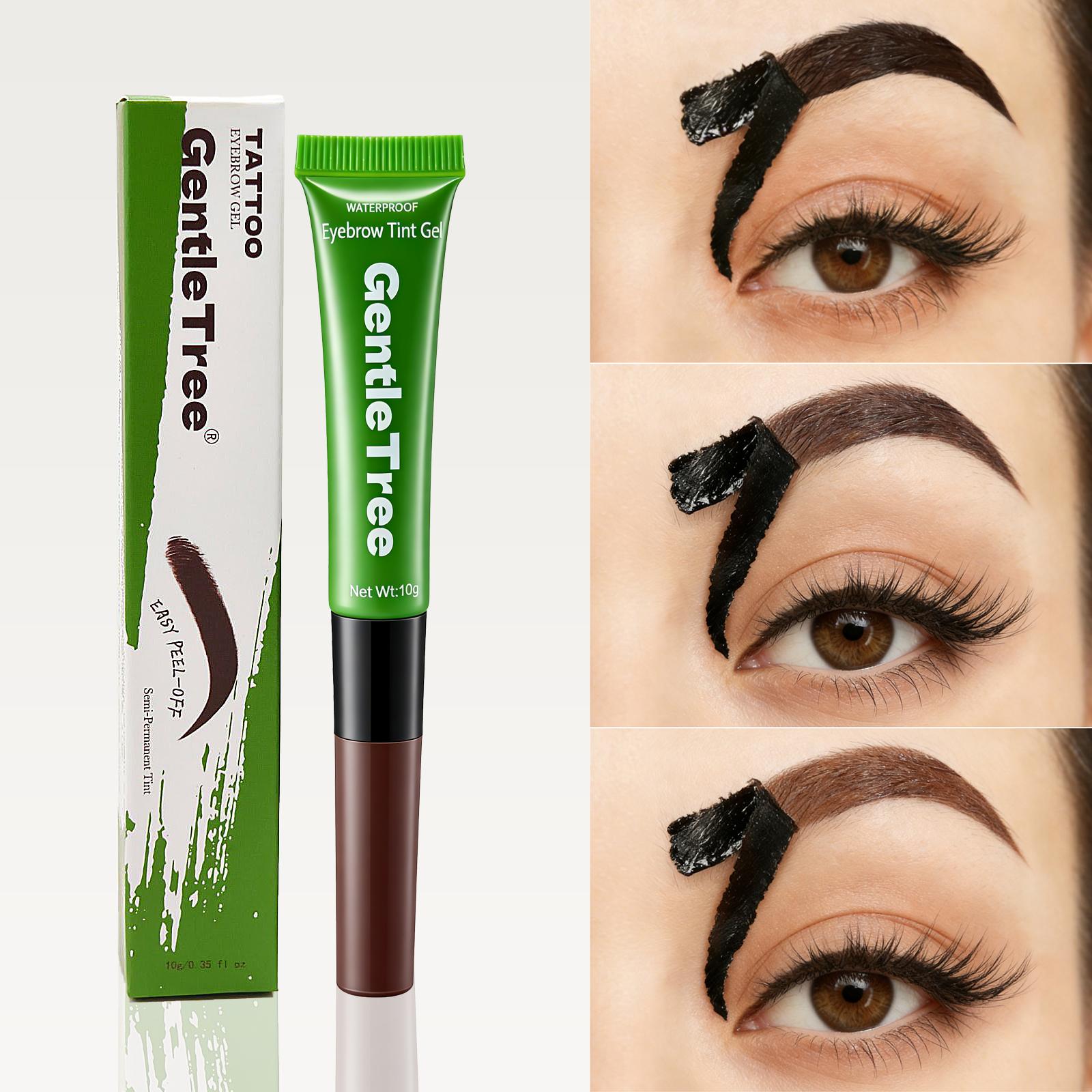 2pcs GentleTree Waterproof Semi-Permanent Peel-Off Eyebrow Gel, Built-in eyebrow brush Tattoo Eyebrow Pencil, Natural Matte Finish, Bark Brown/Brown/Light Brown, Eyebrow Dye for Sparse Brows Summer swimming, outdoor, camping, sweatproof , Daily Makeup
