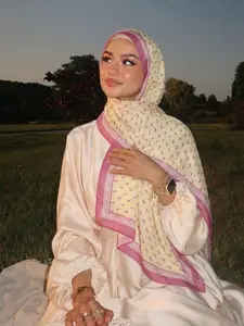 Breathable Hijab for Summer, Cotton Linen Crescent Print Scarf, Lightweight Non-Stick Fabric, Ideal for Daily Wear, Casual Arab Women