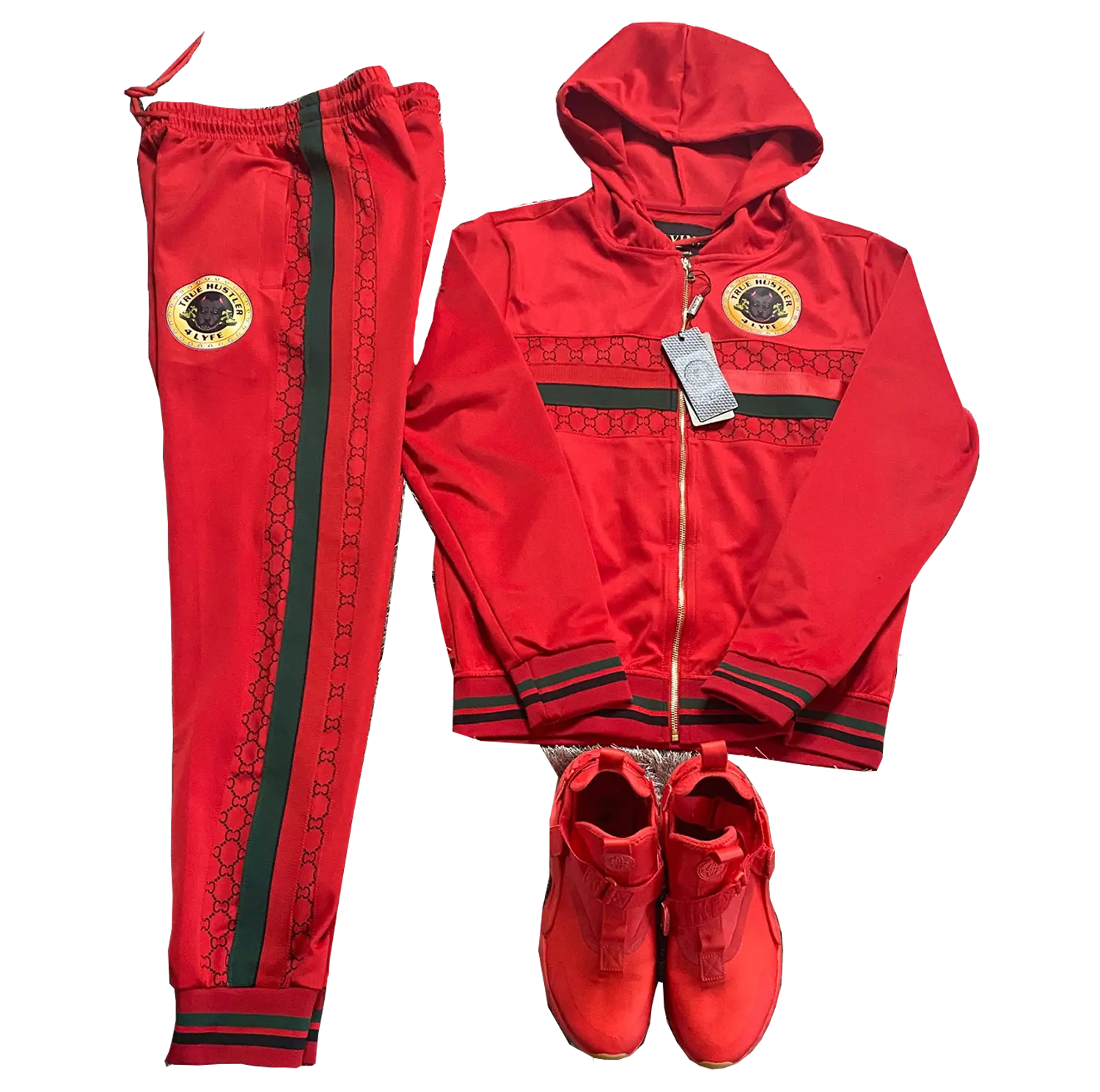 True Hustler 4 Lyfe "CEO" 2- Piece Luxury Hooded Jogging Suit (Red Carpet Red)