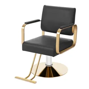 Trending Black & Gold Salon Styling Chair - PU Sponge Cushion & Ergonomic Backrest for Client Comfort  - 360° Swivel & Height Adjustable