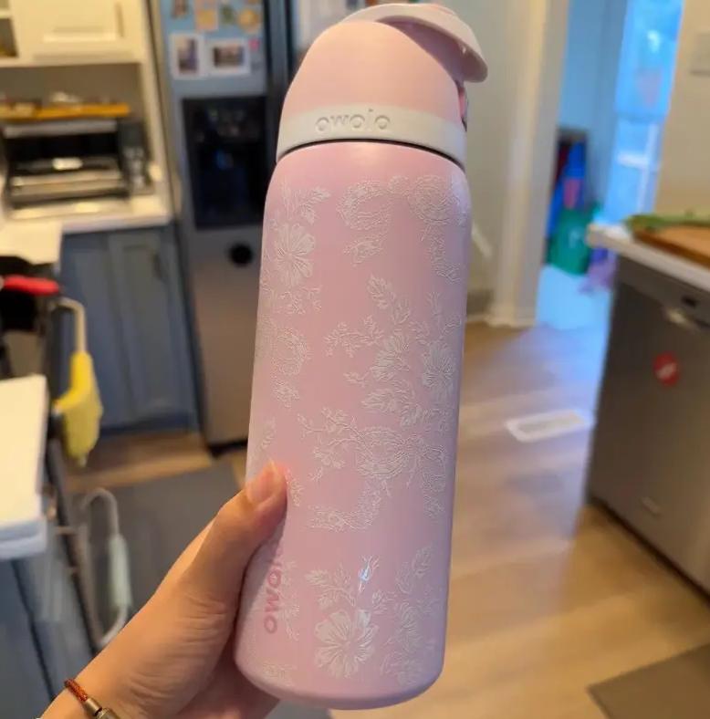 Owala FreeSip Insulated Stainless Steel Water Bottle Model Leak Proof Built In Straw Free Double Wall Cute Pastel Bow Design Travel Tumbler Gift for Her