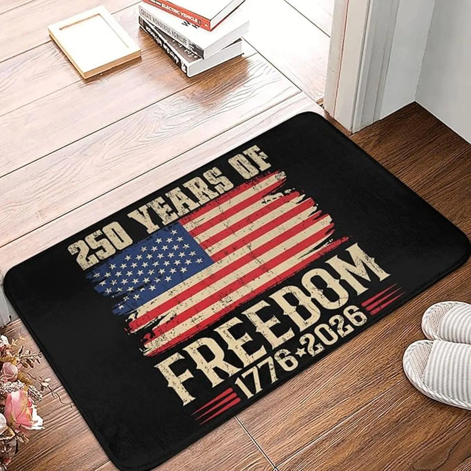 Classic Easy-Wash Flannel Cloth Doormat, Vintage American Flag Design, USA 250th Anniversary Patriotic Multi-Size Front Door Porch Floor Rug