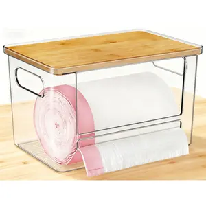 Extra Large Bamboo Trash Bag Dispenser, Under Sink Kitchen Organizer, Acrylic Garbage Bag Holder for Pantry Cabinet, Reusable Storage Solution, Laundry Room Space Saver, 1-Pack