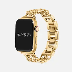 My Pretty Strap – Compatible Apple Watch Band – Stainless Steel iWatch Strap for Women – Series 1–10, SE & Ultra (38MM / 40MM / 41MM / 42MM / 44MM / 45MM / 49MM) – Gold, Silver, Rose Gold, Black – Double Chain