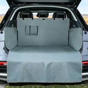 600D Oxford Fabric Universal Car Trunk Protection Cover - Waterproof, Non-Slip, Scratch-Resistant, Extendable Dog Pet Cargo Liner with Large Storage Pocket, Easy to Install for Cars, SUVs, Trucks (Grey)