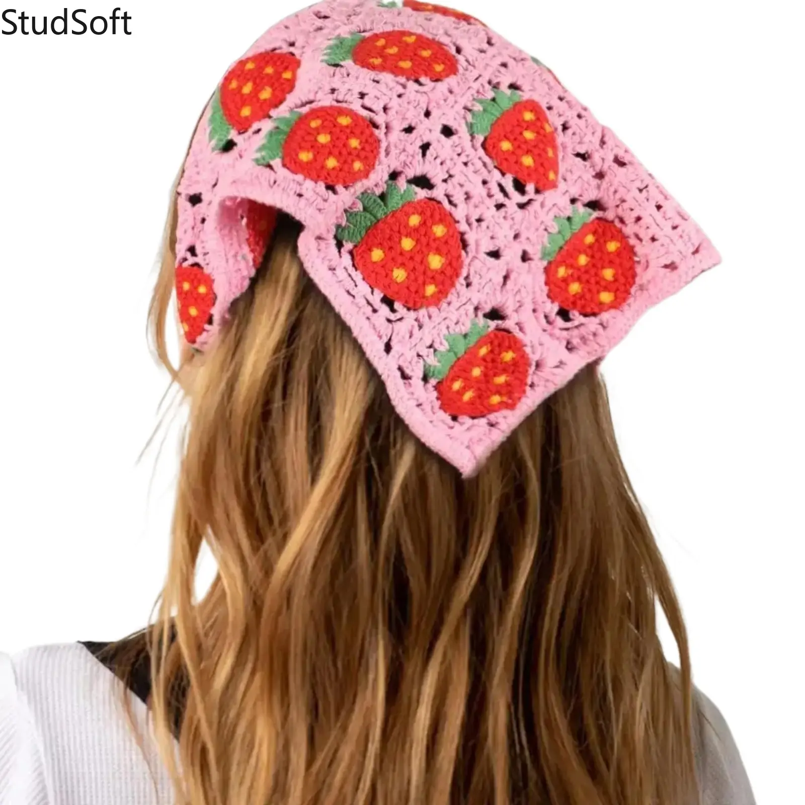 2Pcs Handmade Crochet Headbands Set Knitted Hair Scarf Strawberry Mushroom Cottagecore Headwrap Soft Breathable Y2K Summer Festival Sweet Gifts For Women