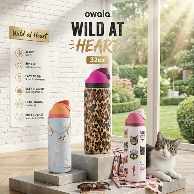 Owala UO Collection Water Bottle – Silly Goose, Wild at Heart & Weekender 32oz FreeSip Tumbler, Leak Resistant Stainless Steel Travel Bottle, Aesthetic Gift for Women