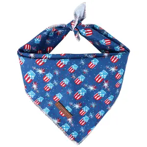 4th of July Dog Bandana Cotton American Flag Scarf for Medium & Large Dogs Patriotic Pet Triangle Bib for Boys & Girls Cute Independence Day Style