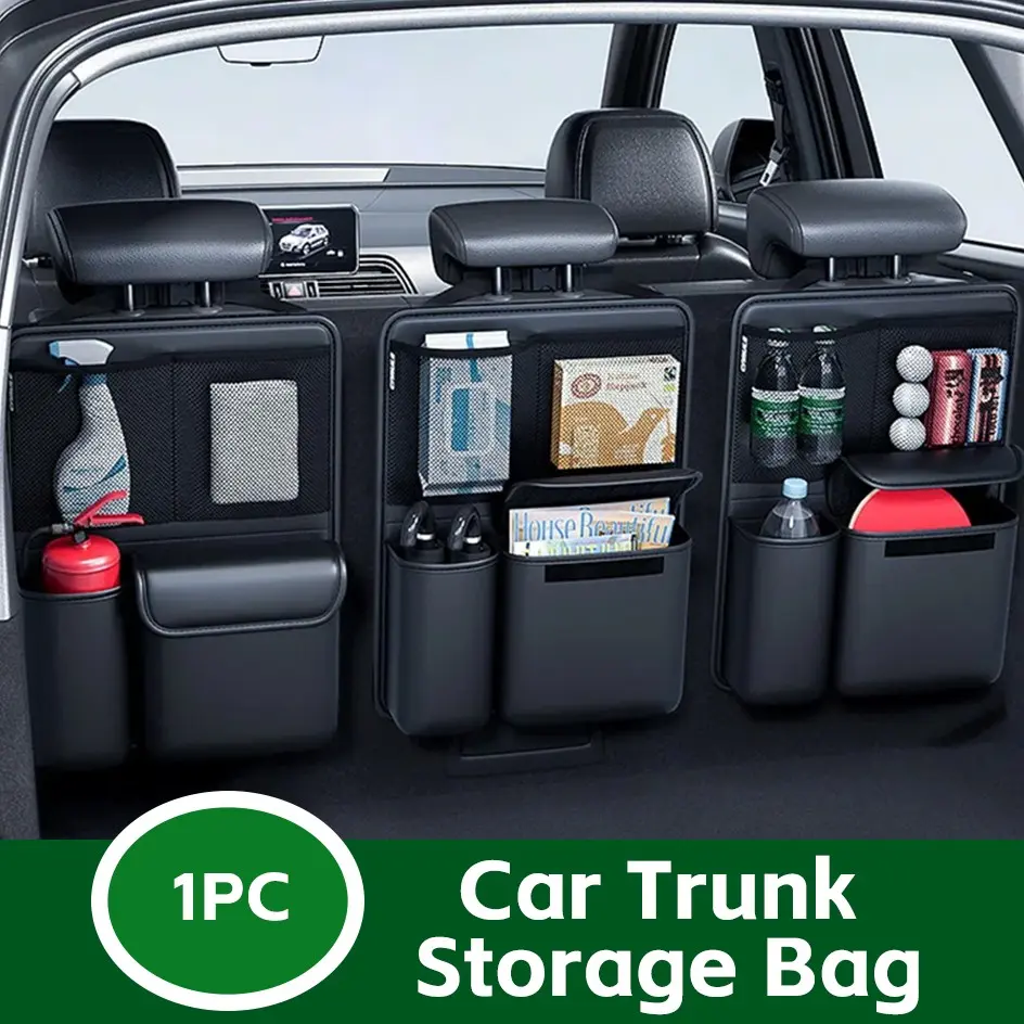 Kcimo Foldable PU Leather Storage Bag for Suv, Rear Seat Hanging Organizer, Backseat Organizer, Car Trunk Tool Organizer, Car Organization Supplies, Compact Design for Easy Storage