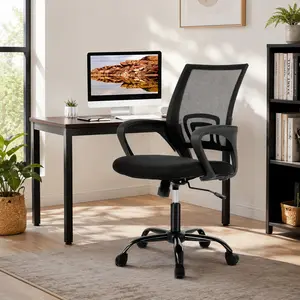 Office Chair Mid Back Swivel Lumbar Support Desk Chair Computer Ergonomic Mesh Chair with Armrest Adjustable Height & Tilt 180° Swivel Breathable Mesh Backrest for Home Office