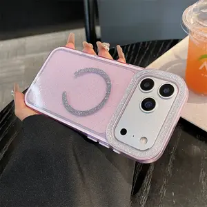 New 2-in-1 Glitter Magnetic Phone Case For iPhone 17 16 15 14 13 Pro Max Plus, Transparent Shockproof Protective Cover Phone Protector, Casing