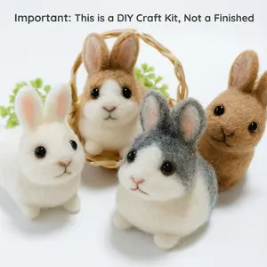 4Pcs Animal Needle Felting Kit, Felting kits for Beginners adult with Step-by-Step Video Tutorials, Rabbit DIY Felting Kit, Cute Funny Home Decorative Ornaments, Birthday Valentine's Day and Christmas Gifts