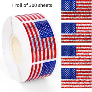 300pcs Laser Stickers, Decorative Gift Box Seals, Flashy Flag Stickers, Independence Day Decoration, DIY Journal Album Stickers