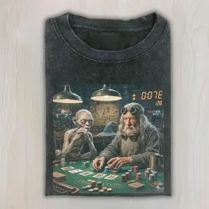Gandalf And Gollum Playing Poker Meme T-Shirt The Lord Of The Rings Hobbit Casino Scene Funny Fantasy Parody Graphic, Poker Night Meme, Wizard Strategy Game, Gollum Reaction Face, LOTR Humor Shirt, Unisex T-Shirt Menswear Womenswear Streetwear Top