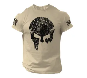 Skull Warrior Men's T Shirt Vikings American Flag Style US Veteran Tee Casual Crewneck