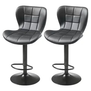 VEVOR Set of 2 Modern PU Leather Counter Height Swivel Bar Stools, Adjustable Height Chairs with Back & Footrest, Armless Island Bar Chairs for Kitchen, Dining Room, Black