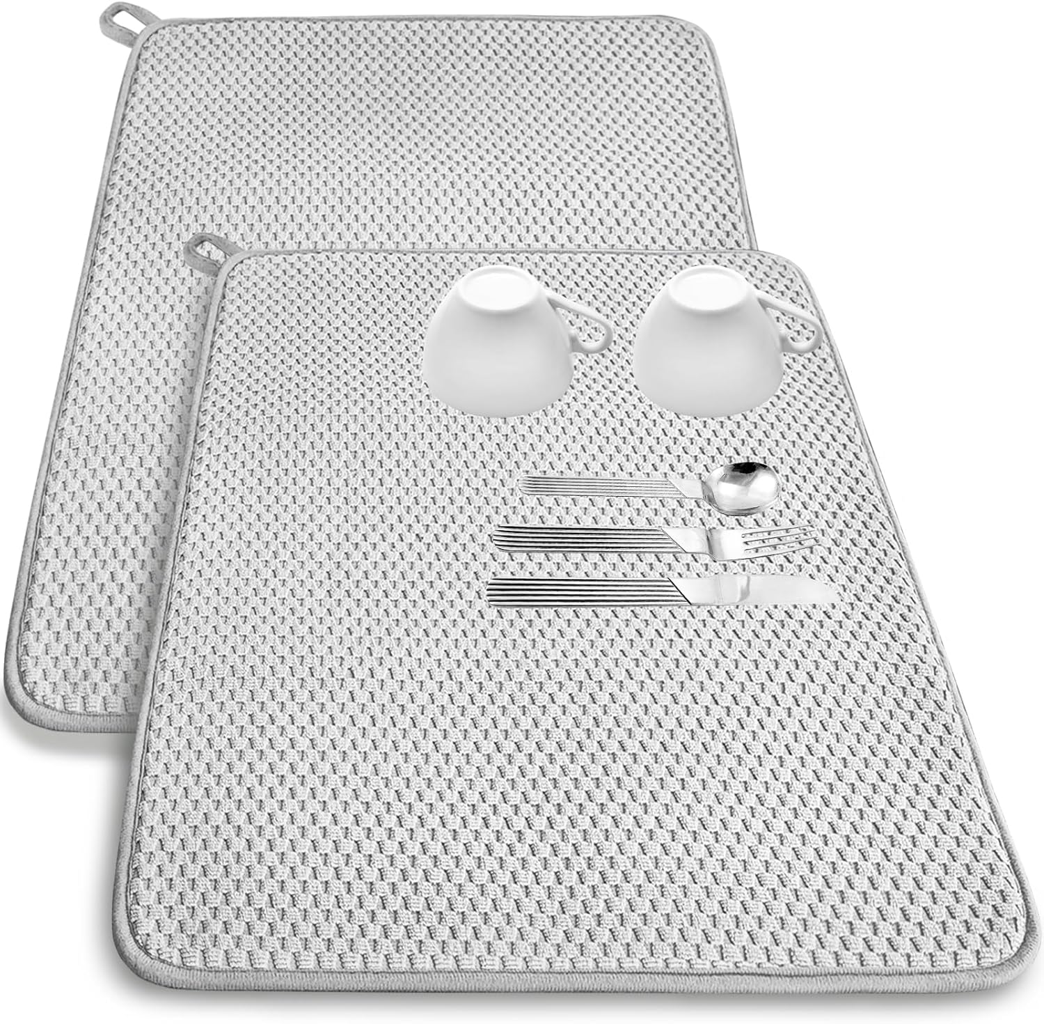 2 Pack Microfiber Dish Drying Mat,24x17" Large Size Highly Absorbent Dish Drainer Mat,Kitchen Counter Quick Dry Pads for Under Sink,Coffee Rack(Gray)