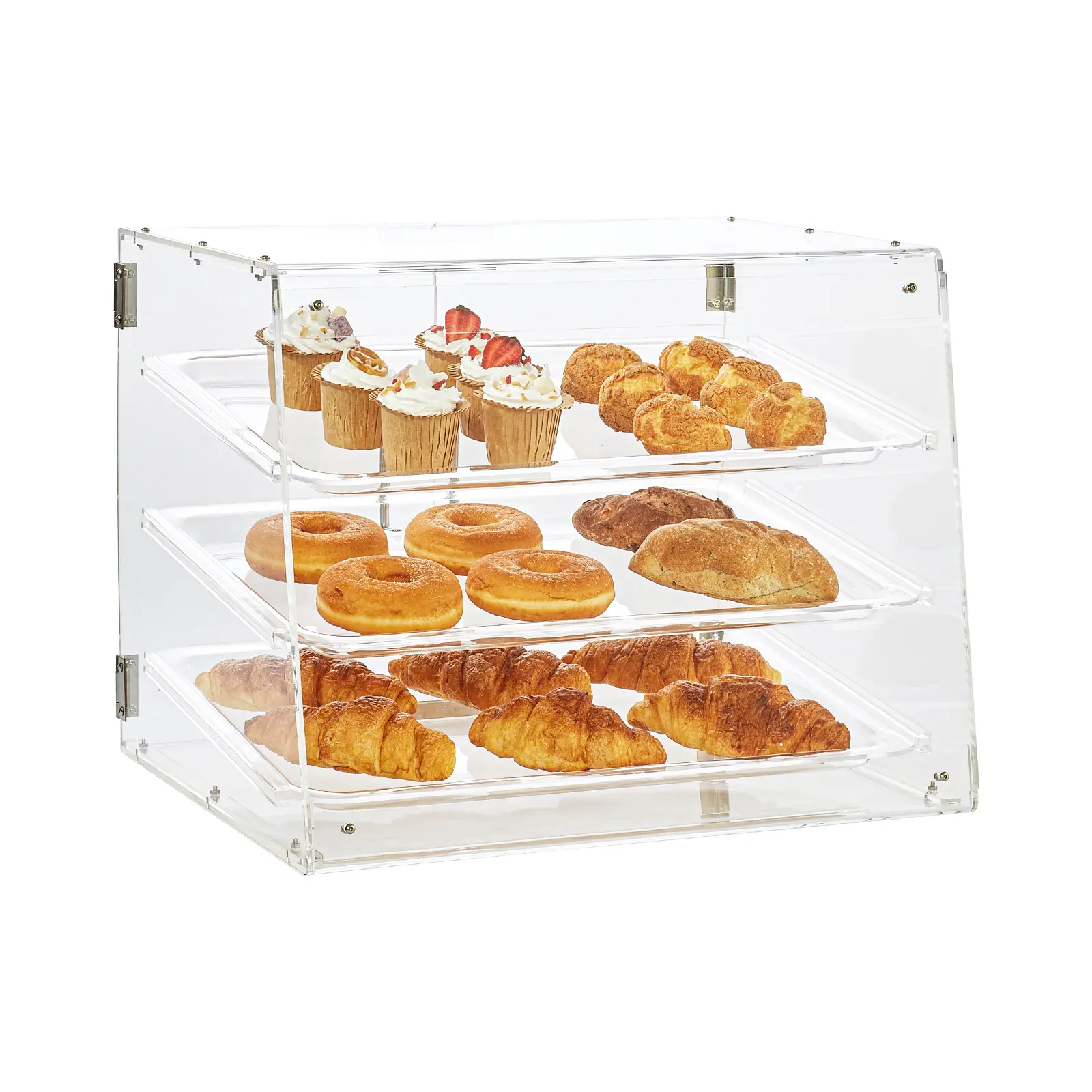 【summerfinds】VEVOR Pastry Display Case, 3-Tier Commercial Countertop Bakery Display Case, Acrylic Display Box with Rear Door Access & Removable Shelves, Keep Fresh for Donut Bagels Cake Cookie, 20.7"x14.2"x16.3"
