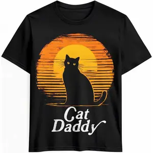 Y2K Summer Viral Print Oversized Graphic Vintage Unisex TeeMen's T-Shirt Cat Daddy Graphic Tees Cotton Short-Sleeve Casual Tops Orange Yellow Printed T-Shirt