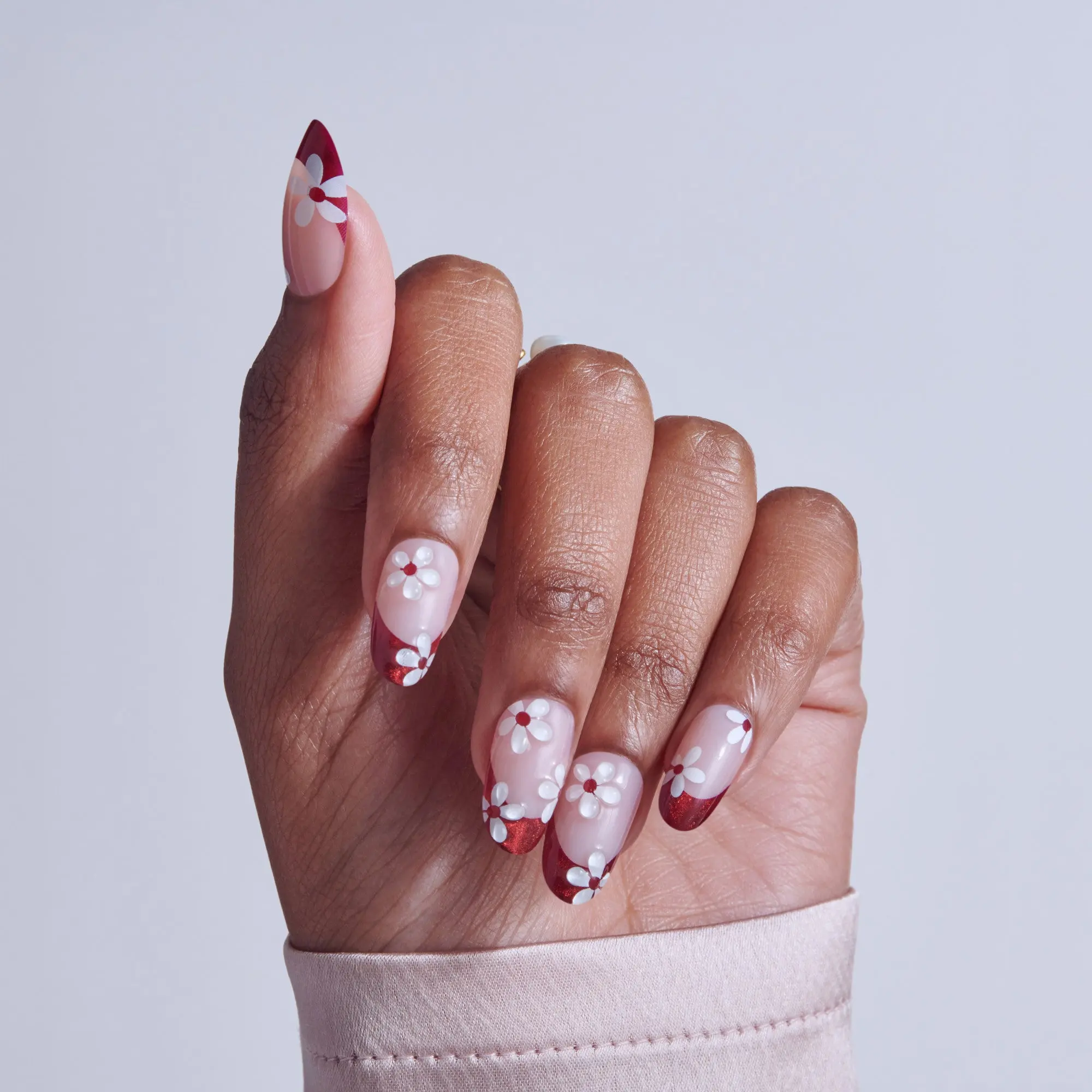 Kiss Nail Drip Press On Fake Glue Nails - Like-Minded | 3D & Jewel French Design, Red, Medium, Almond