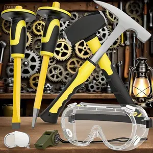7 Pcs Geology Tool Kit with 3lb Sledge & 32 oz Rock Hammer, 12" Mason Chisel for Rock Hounding, Gold Mining, Stone Breaking, Includes Safety Glasses & Jewelers Loupe, Durable & Portable Equipment Set