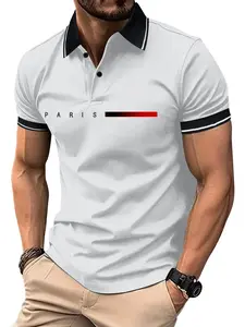 Men’s Summer Cotton Short-Sleeve Polo Shirt with Buttoned Turn-Down Collar, Paris Print — Fashionable Casual Sportswear for Outings, Business/Work, Golf, Fishing, Camping; Great Gift for Boyfriend or Husband